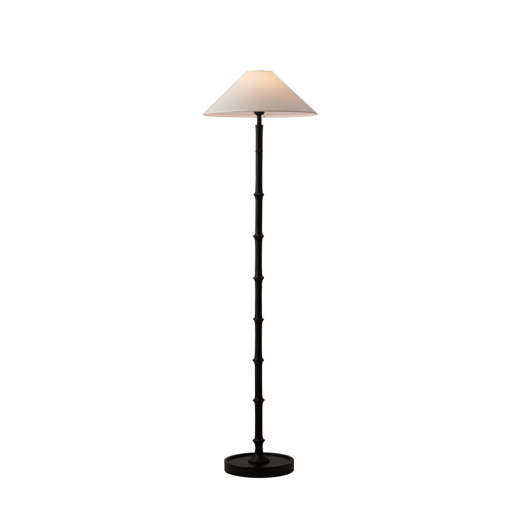 Black Bamboo Floor Lamp – Slender Crackle Finish Resin & Fabric Floor Light