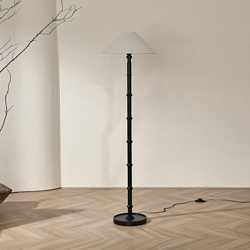 Black Bamboo Floor Lamp – Slender Crackle Finish Resin & Fabric Floor Light