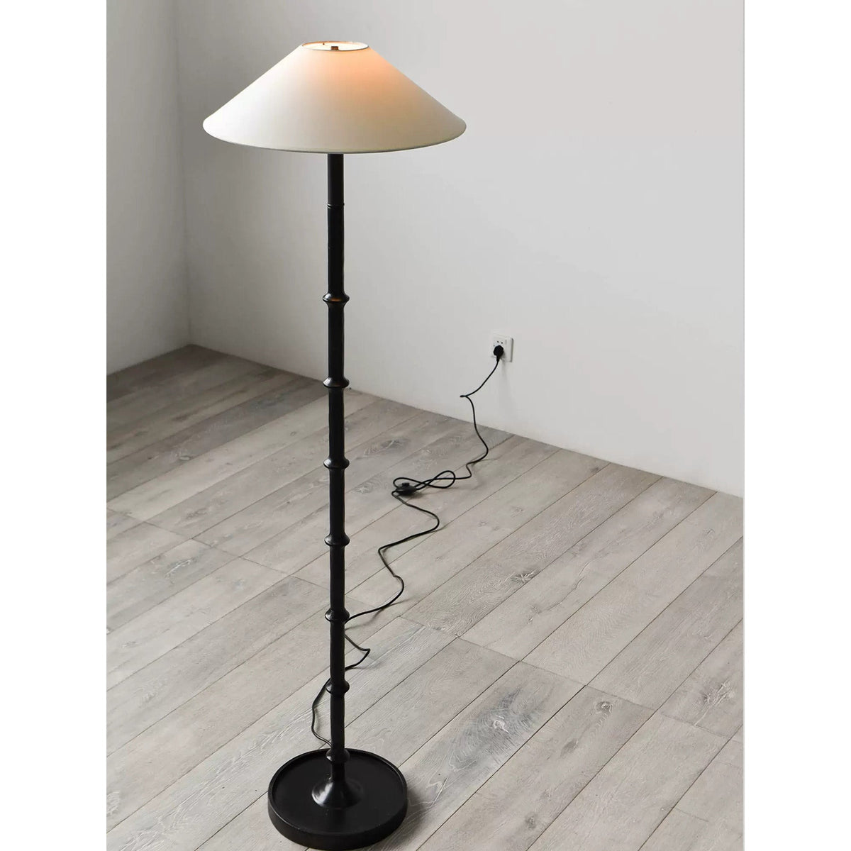Black Bamboo Floor Lamp – Slender Crackle Finish Resin & Fabric Floor Light