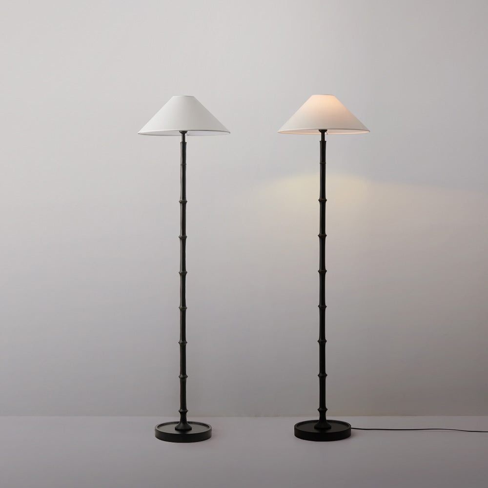 Black Bamboo Floor Lamp – Slender Crackle Finish Resin & Fabric Floor Light