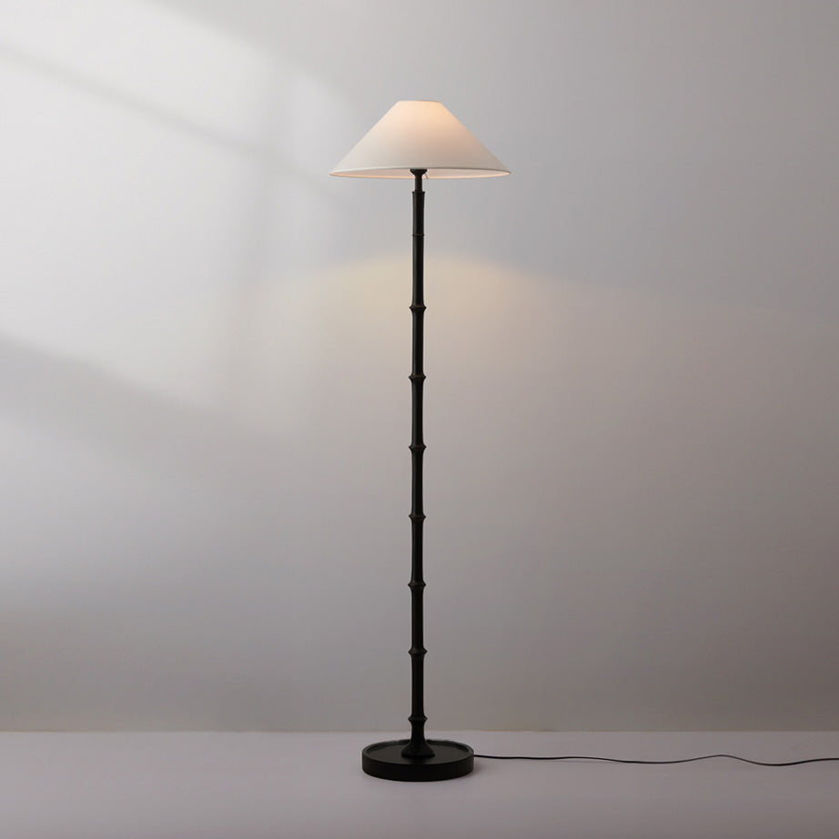 Black Bamboo Floor Lamp – Slender Crackle Finish Resin & Fabric Floor Light