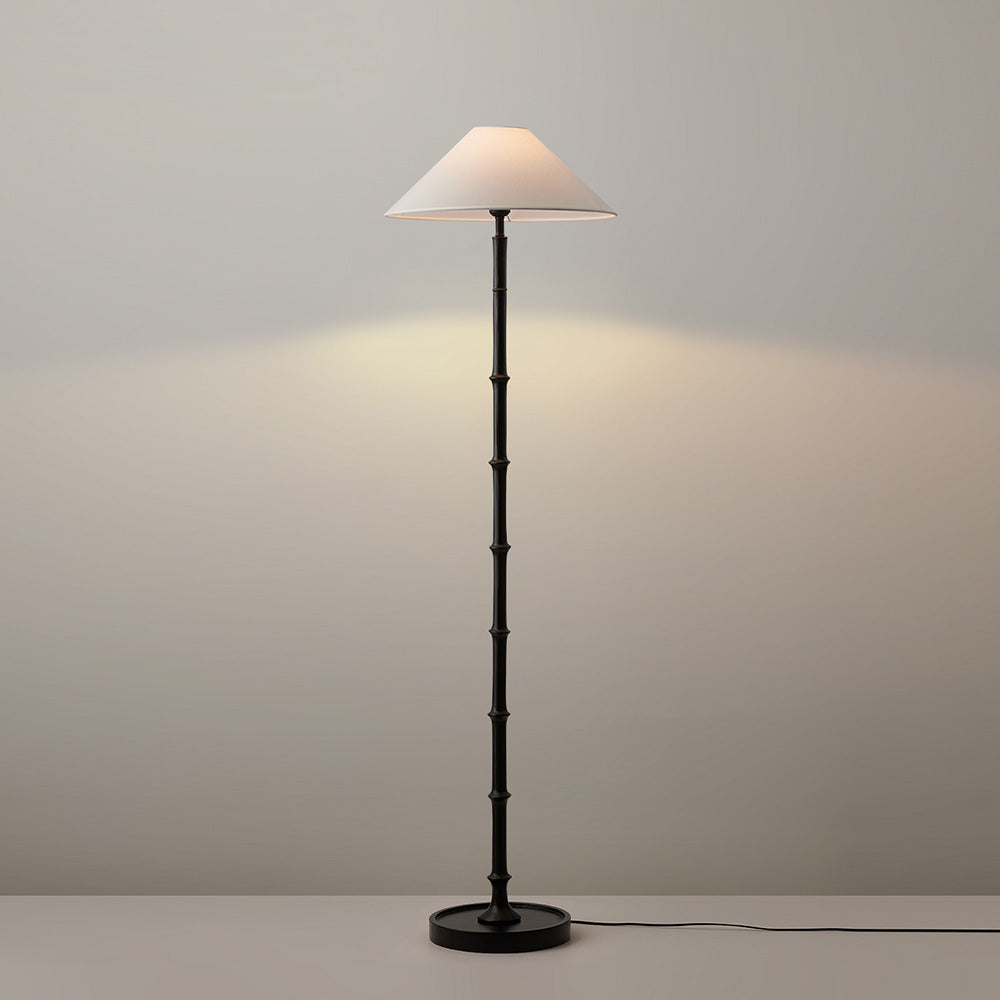 Black Bamboo Floor Lamp – Slender Crackle Finish Resin & Fabric Floor Light