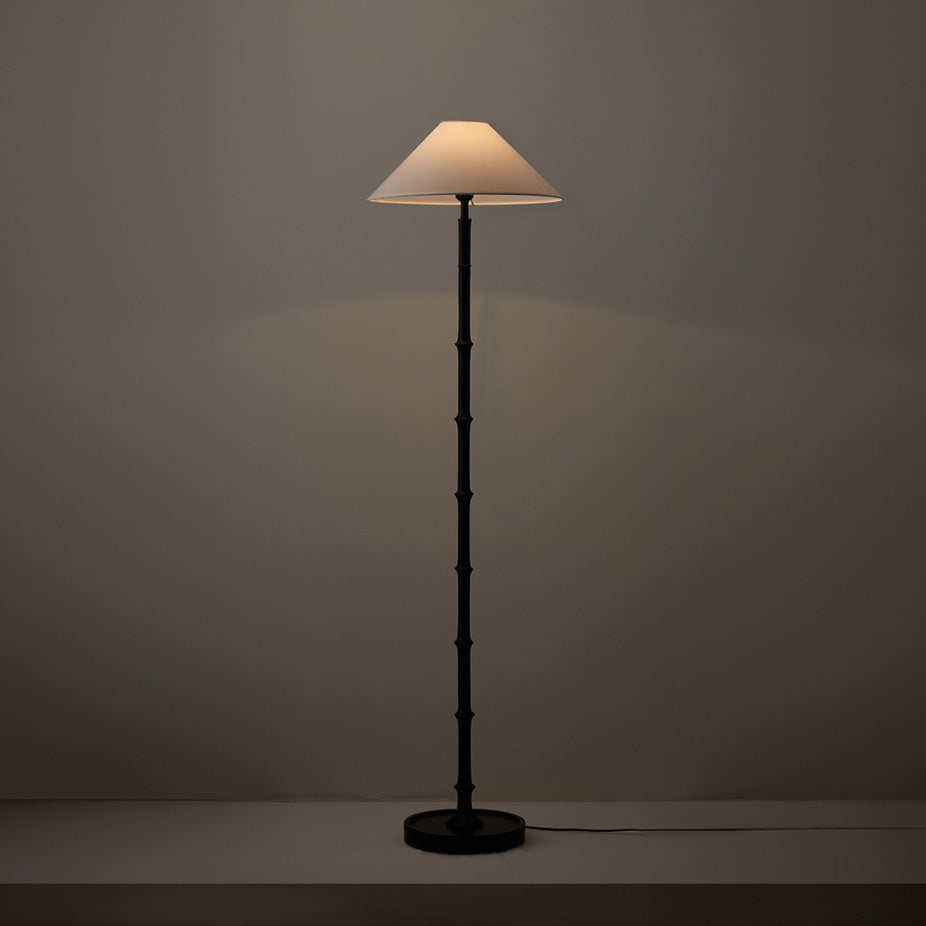 Black Bamboo Floor Lamp – Slender Crackle Finish Resin & Fabric Floor Light