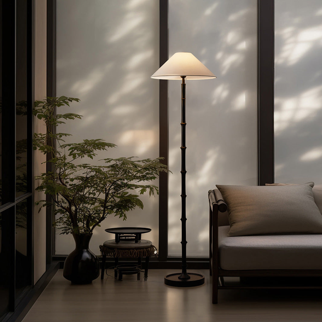 Black Bamboo Floor Lamp – Slender Crackle Finish Resin & Fabric Floor Light