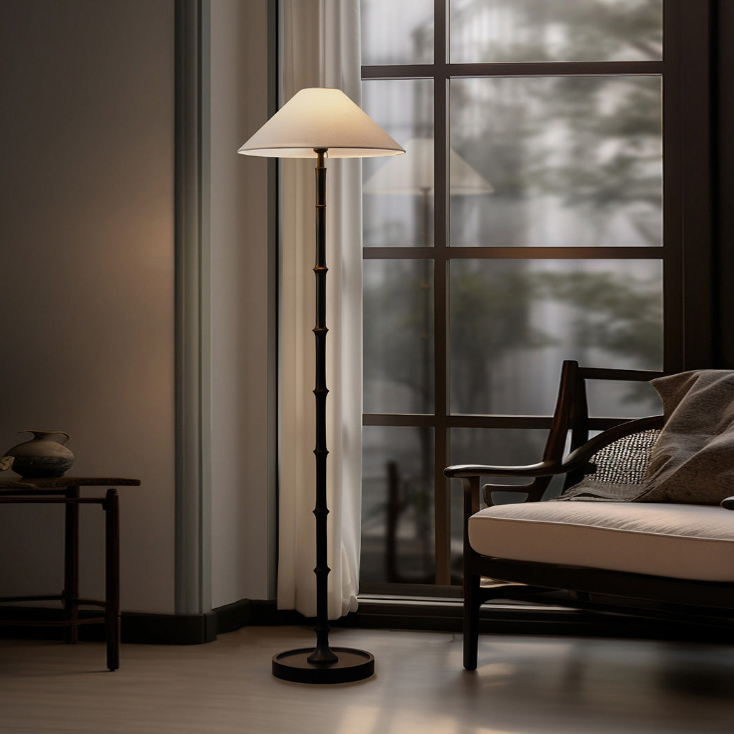 Black Bamboo Floor Lamp – Slender Crackle Finish Resin & Fabric Floor Light