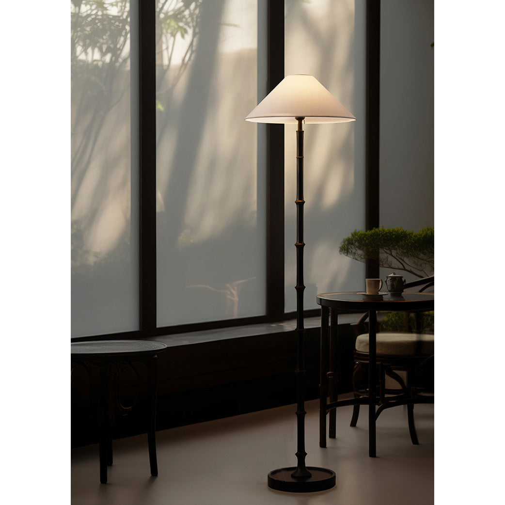 Black Bamboo Floor Lamp – Slender Crackle Finish Resin & Fabric Floor Light