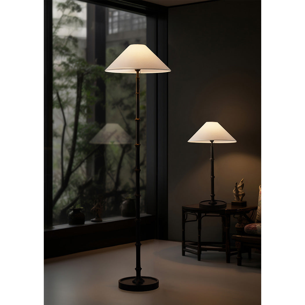Black Bamboo Floor Lamp – Slender Crackle Finish Resin & Fabric Floor Light