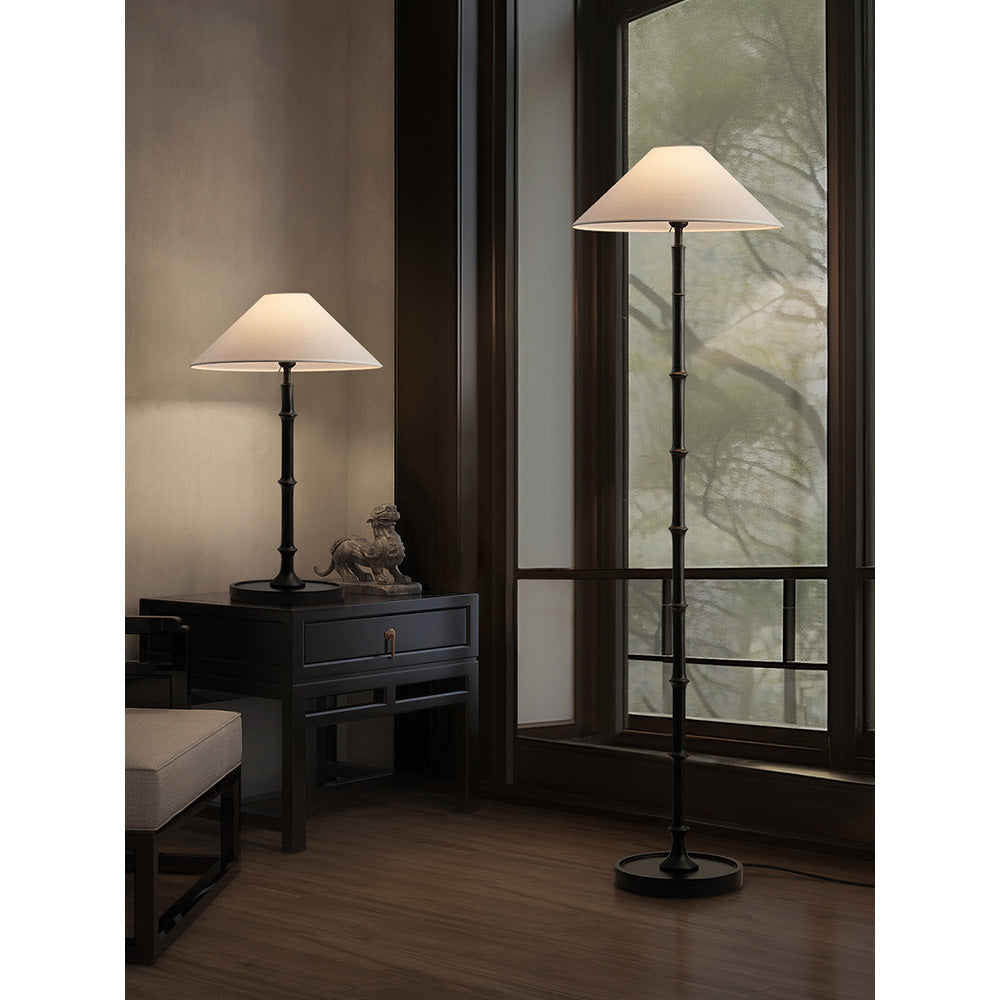 Black Bamboo Floor Lamp – Slender Crackle Finish Resin & Fabric Floor Light