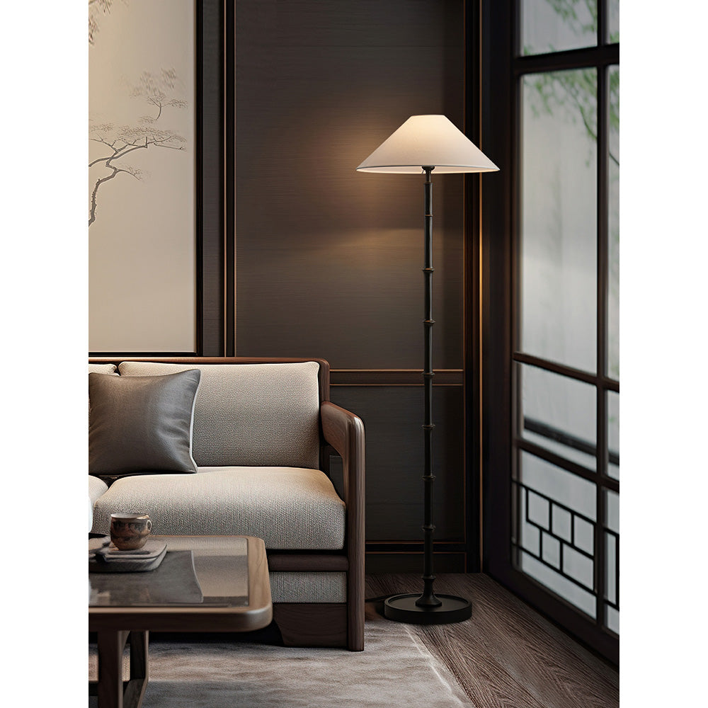 Black Bamboo Floor Lamp – Slender Crackle Finish Resin & Fabric Floor Light