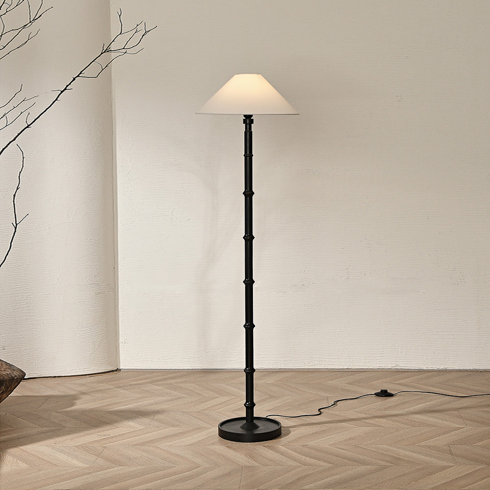 Black Bamboo Floor Lamp – Slender Crackle Finish Resin & Fabric Floor Light