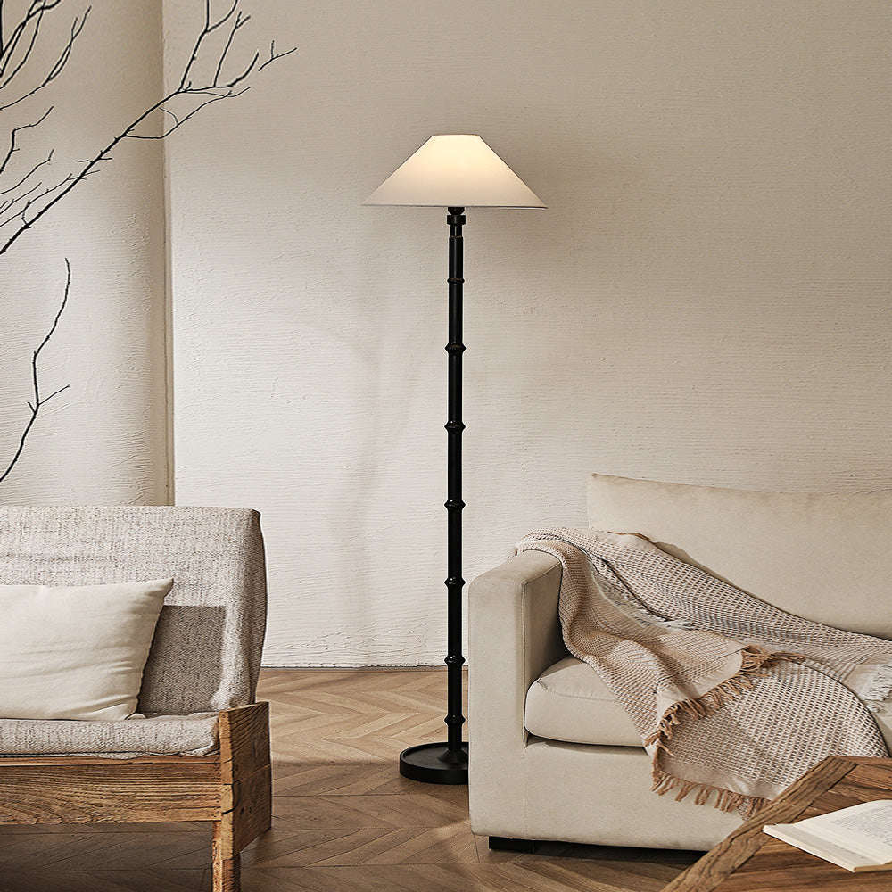 Black Bamboo Floor Lamp – Slender Crackle Finish Resin & Fabric Floor Light
