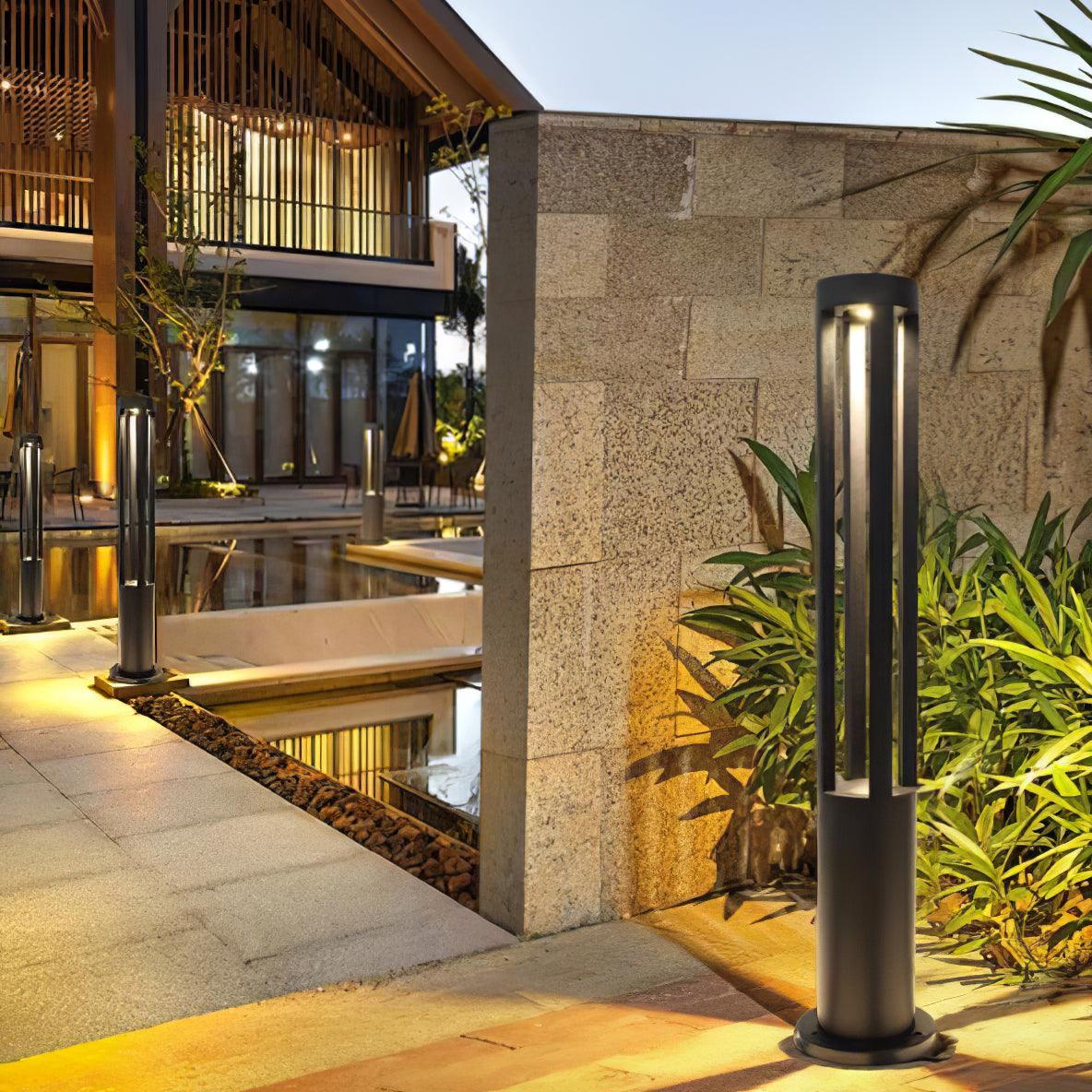 Black Cylindrical Garden Outdoor Light – IP65 Waterproof Aluminum Landscape Bollard