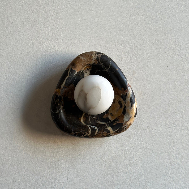 Black Pearl Marble Wall Lamp – Handcrafted Natural Marble & Alabaster Wall Sconce