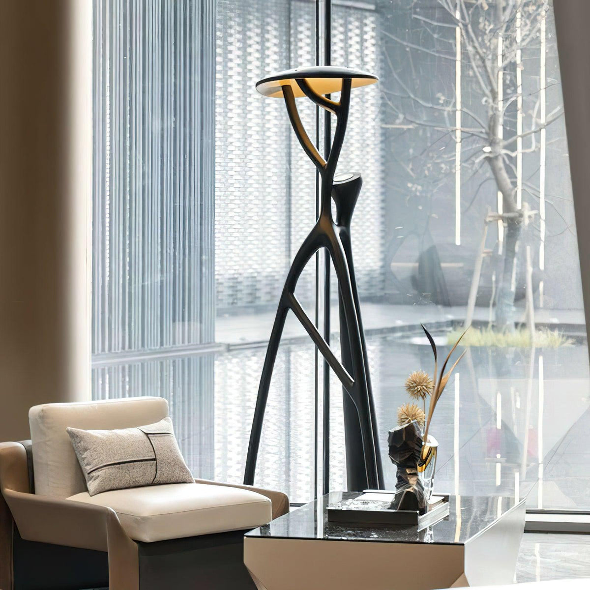 Black Sculpture Floor Lamp – Scandinavian Organic Fiberglass Floor Light