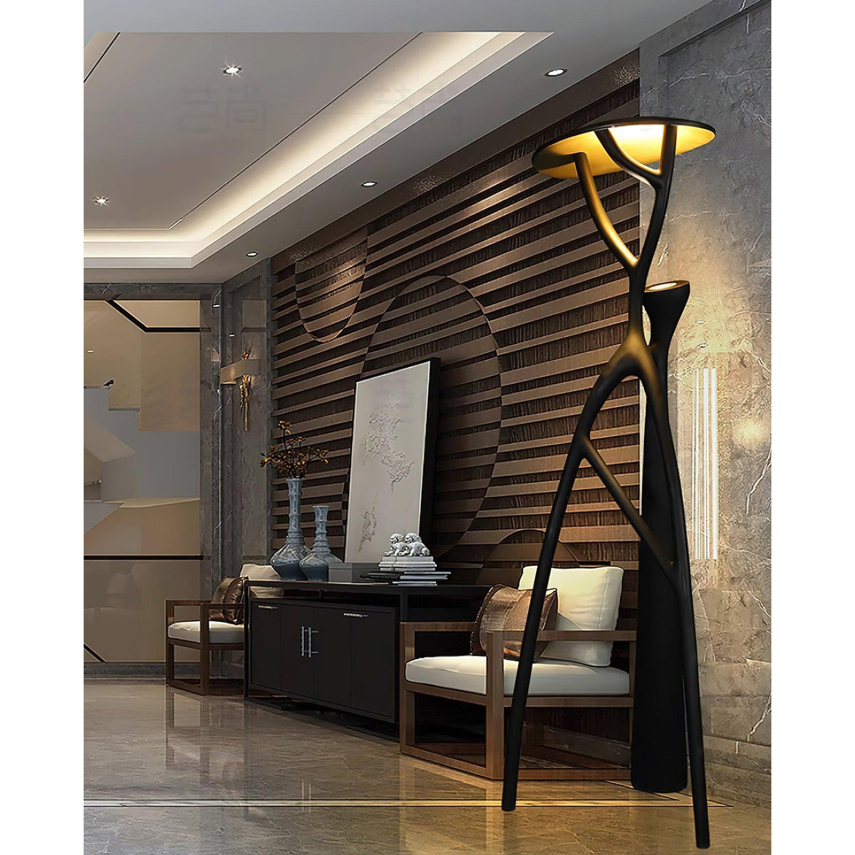 Black Sculpture Floor Lamp – Scandinavian Organic Fiberglass Floor Light