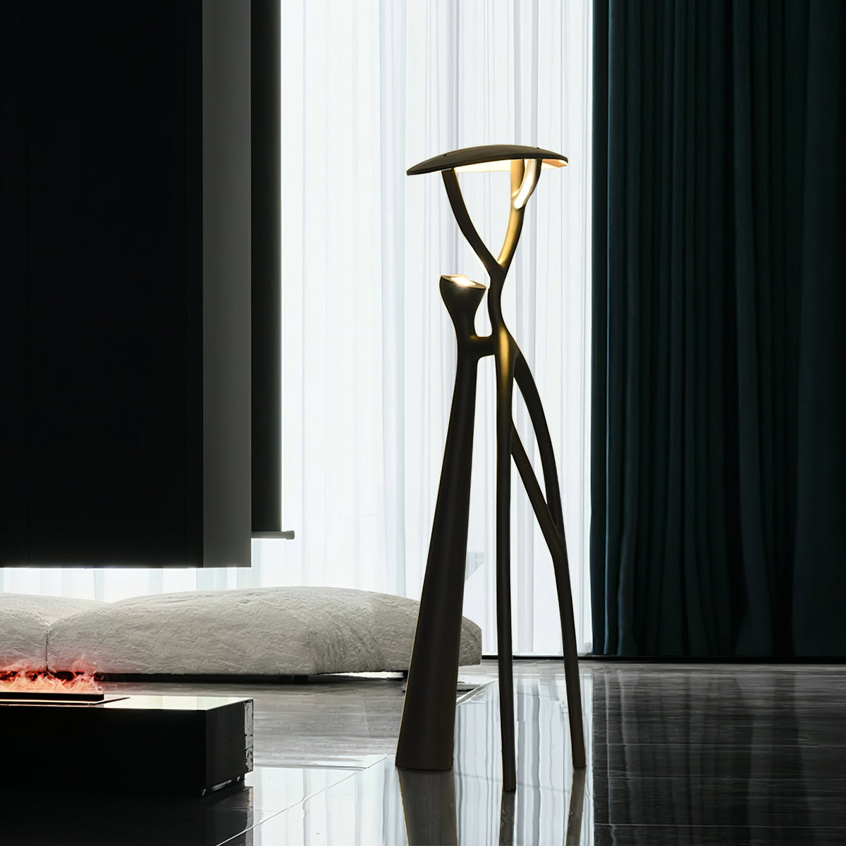 Black Sculpture Floor Lamp – Scandinavian Organic Fiberglass Floor Light