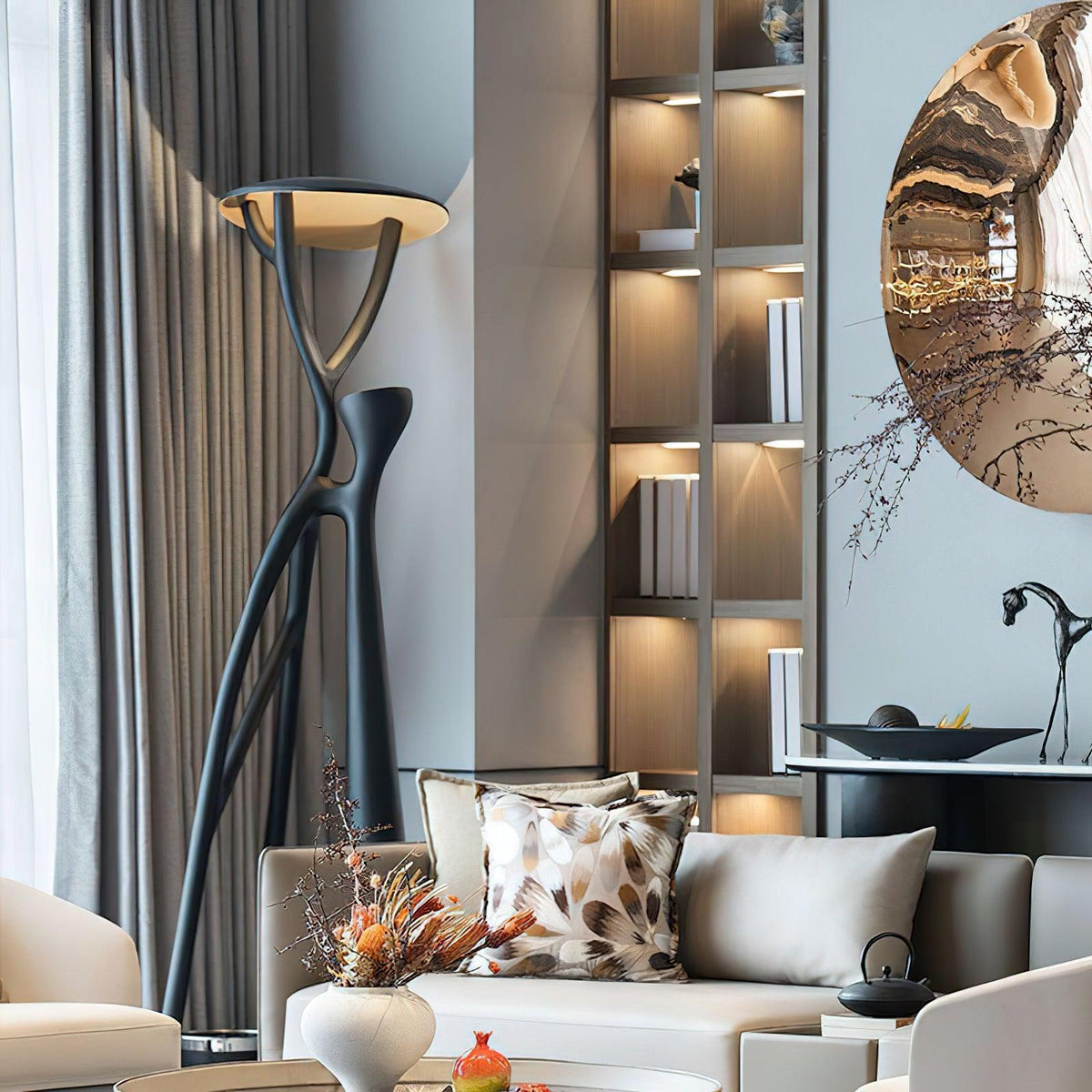 Black Sculpture Floor Lamp – Scandinavian Organic Fiberglass Floor Light