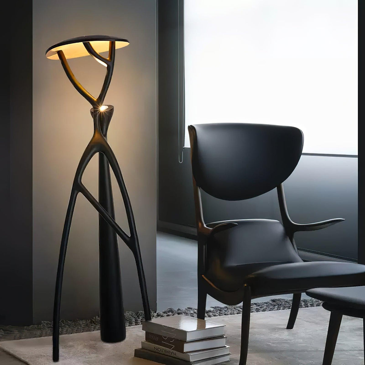 Black Sculpture Floor Lamp – Scandinavian Organic Fiberglass Floor Light