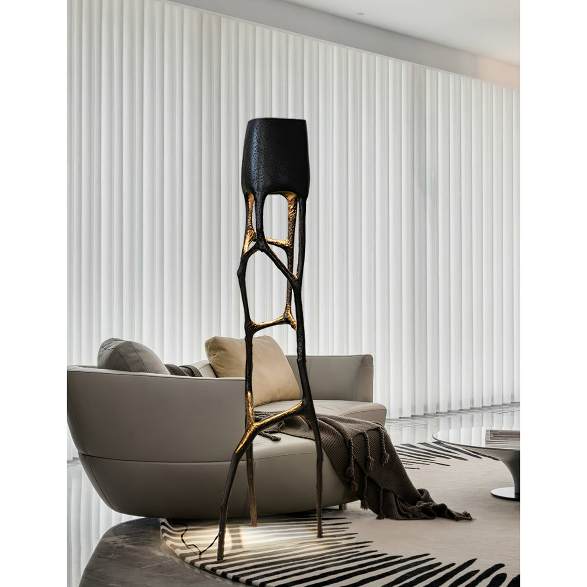 Black Tree Sculpture Floor Lamp – Gothic-Inspired Organic Resin Floor Light