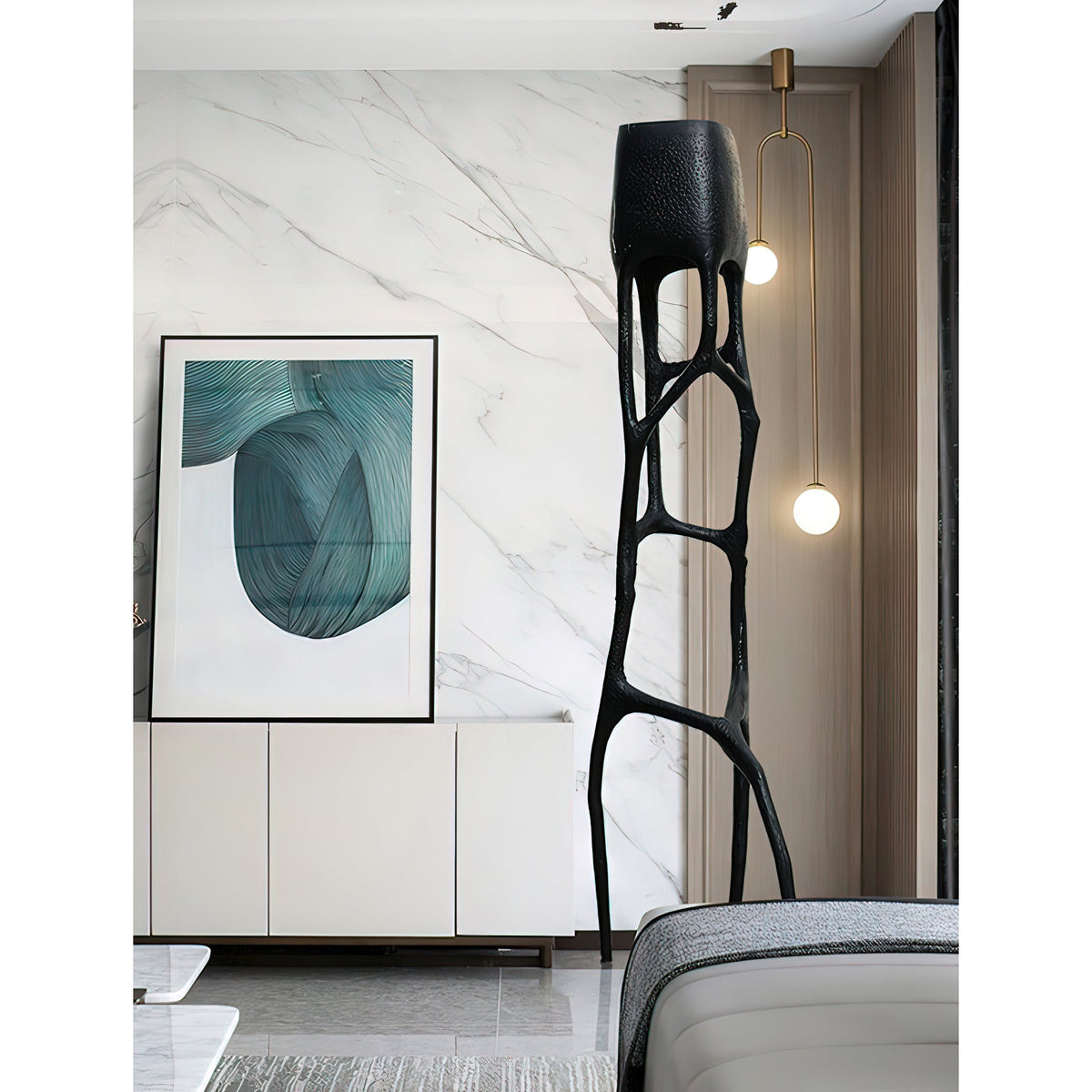 Black Tree Sculpture Floor Lamp – Gothic-Inspired Organic Resin Floor Light