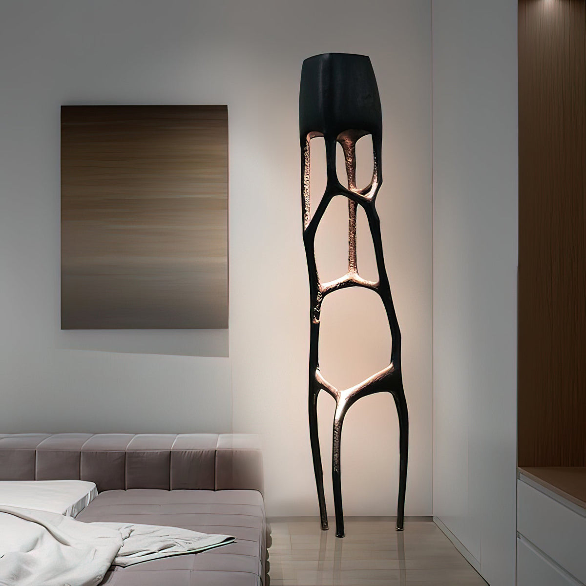 Black Tree Sculpture Floor Lamp – Gothic-Inspired Organic Resin Floor Light