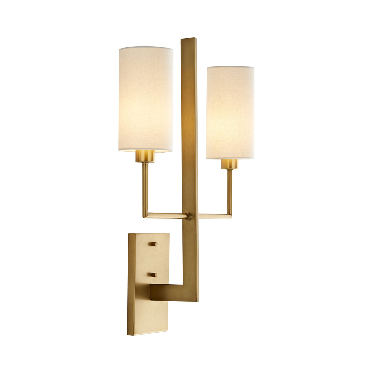 Blade Wall Lamp – Architectural Brass Blade & Dual Linen Cylindrical Wall Sconce