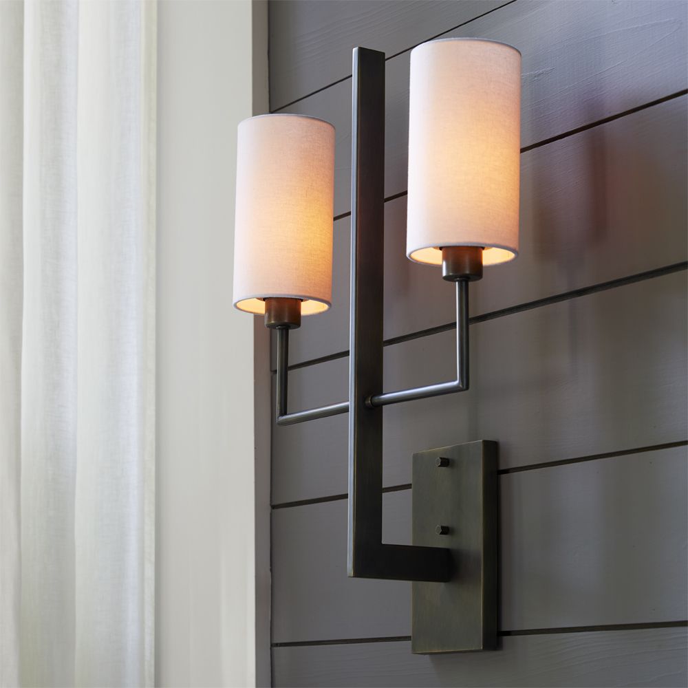 Blade Wall Lamp – Architectural Brass Blade & Dual Linen Cylindrical Wall Sconce