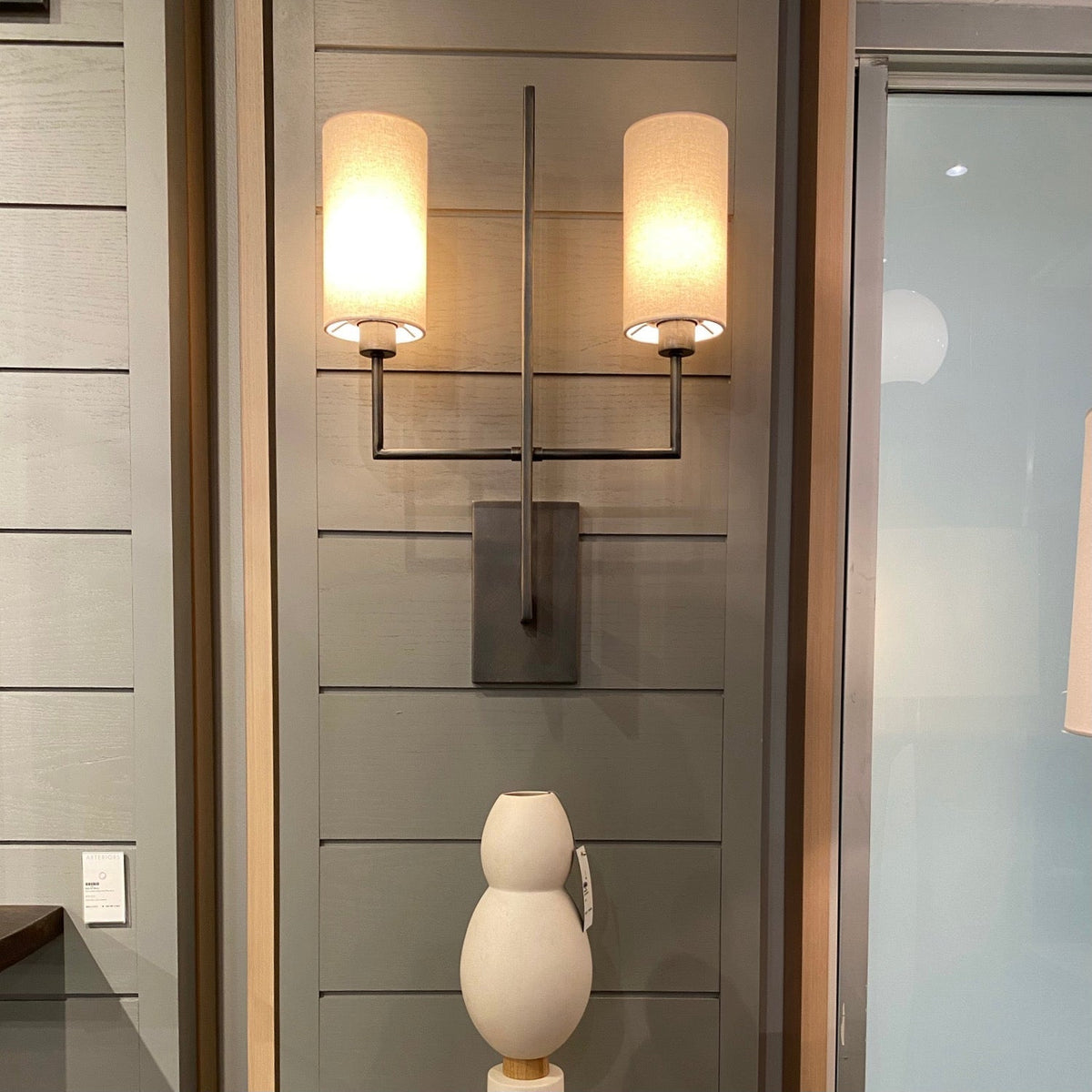 Blade Wall Lamp – Architectural Brass Blade & Dual Linen Cylindrical Wall Sconce