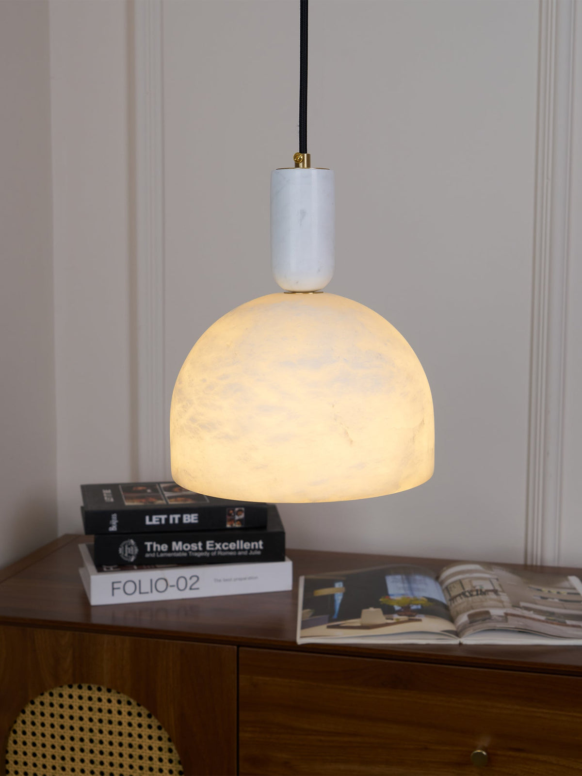 Oki Alabaster Pendant Light - Hand-Carved Japanese Bowl Light