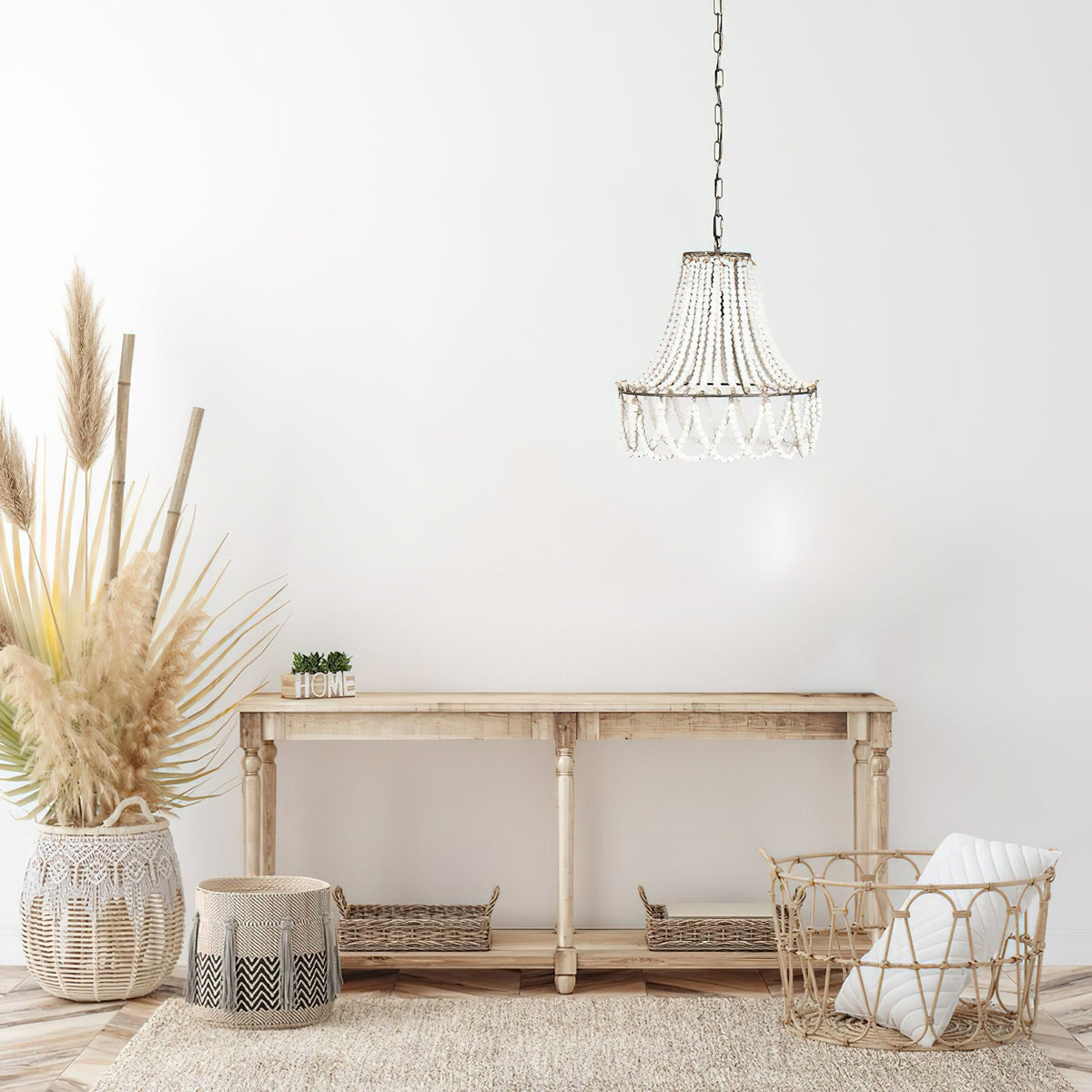 Blanca Chandelier – Cascading Wooden Bead French Country Chandelier