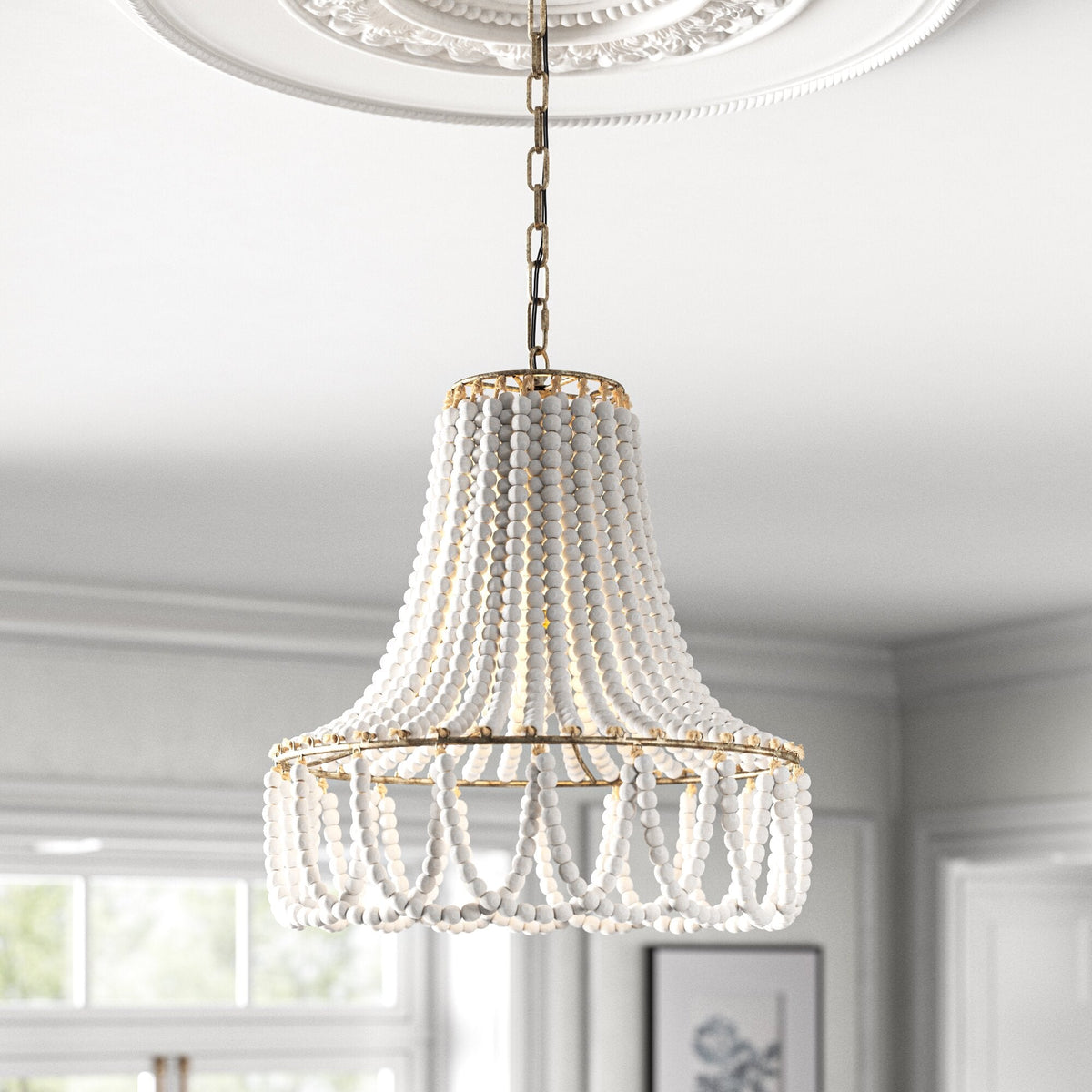 Blanca Chandelier – Cascading Wooden Bead French Country Chandelier