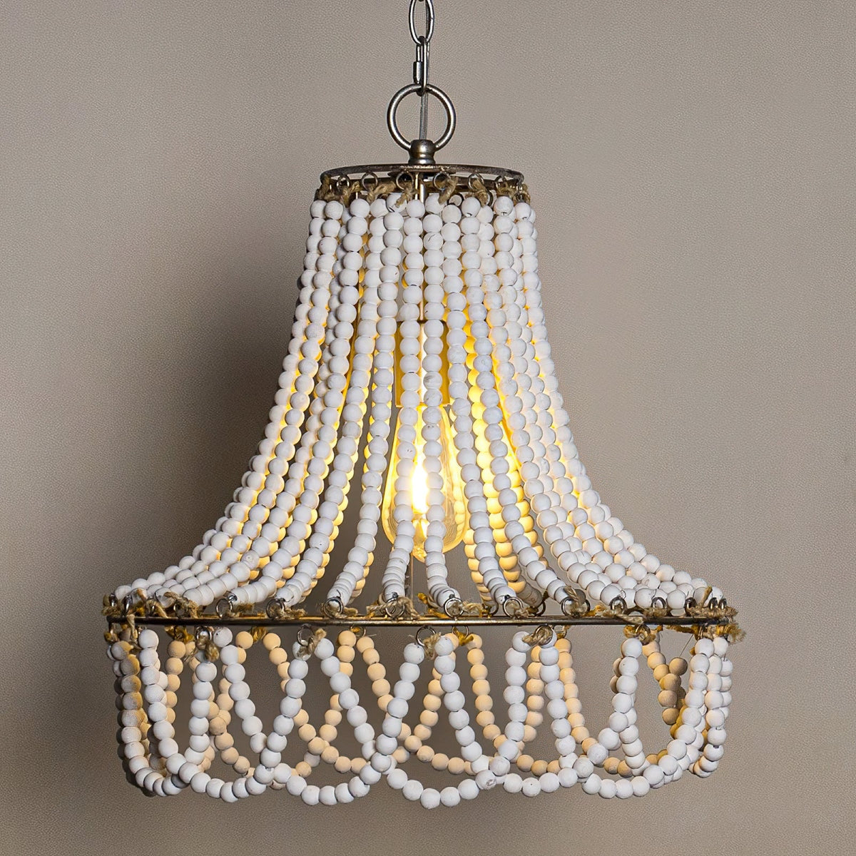 Blanca Chandelier – Cascading Wooden Bead French Country Chandelier