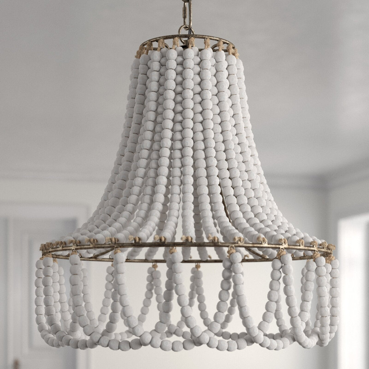 Blanca Chandelier – Cascading Wooden Bead French Country Chandelier