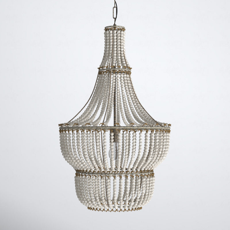 Blanca Chandelier – Cascading Wooden Bead French Country Chandelier