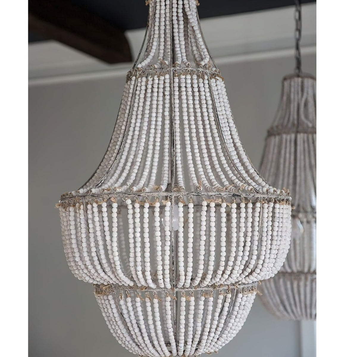 Blanca Chandelier – Cascading Wooden Bead French Country Chandelier