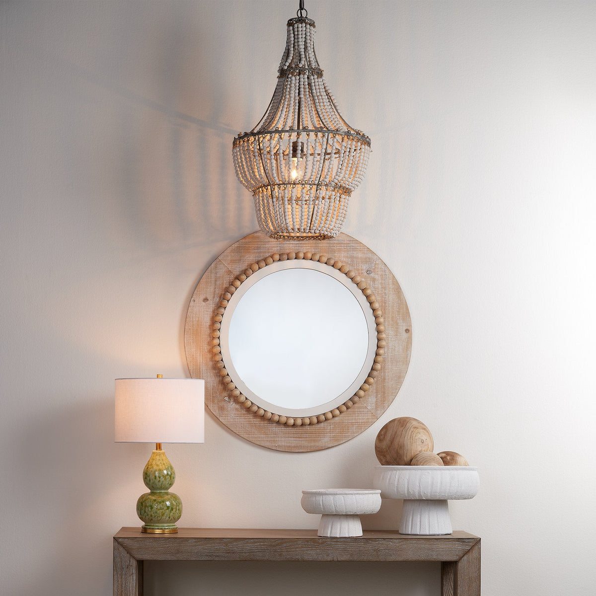 Blanca Chandelier – Cascading Wooden Bead French Country Chandelier