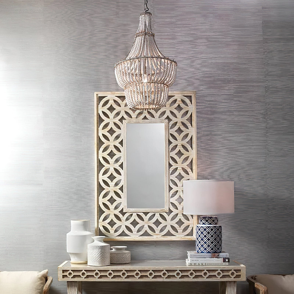 Blanca Chandelier – Cascading Wooden Bead French Country Chandelier