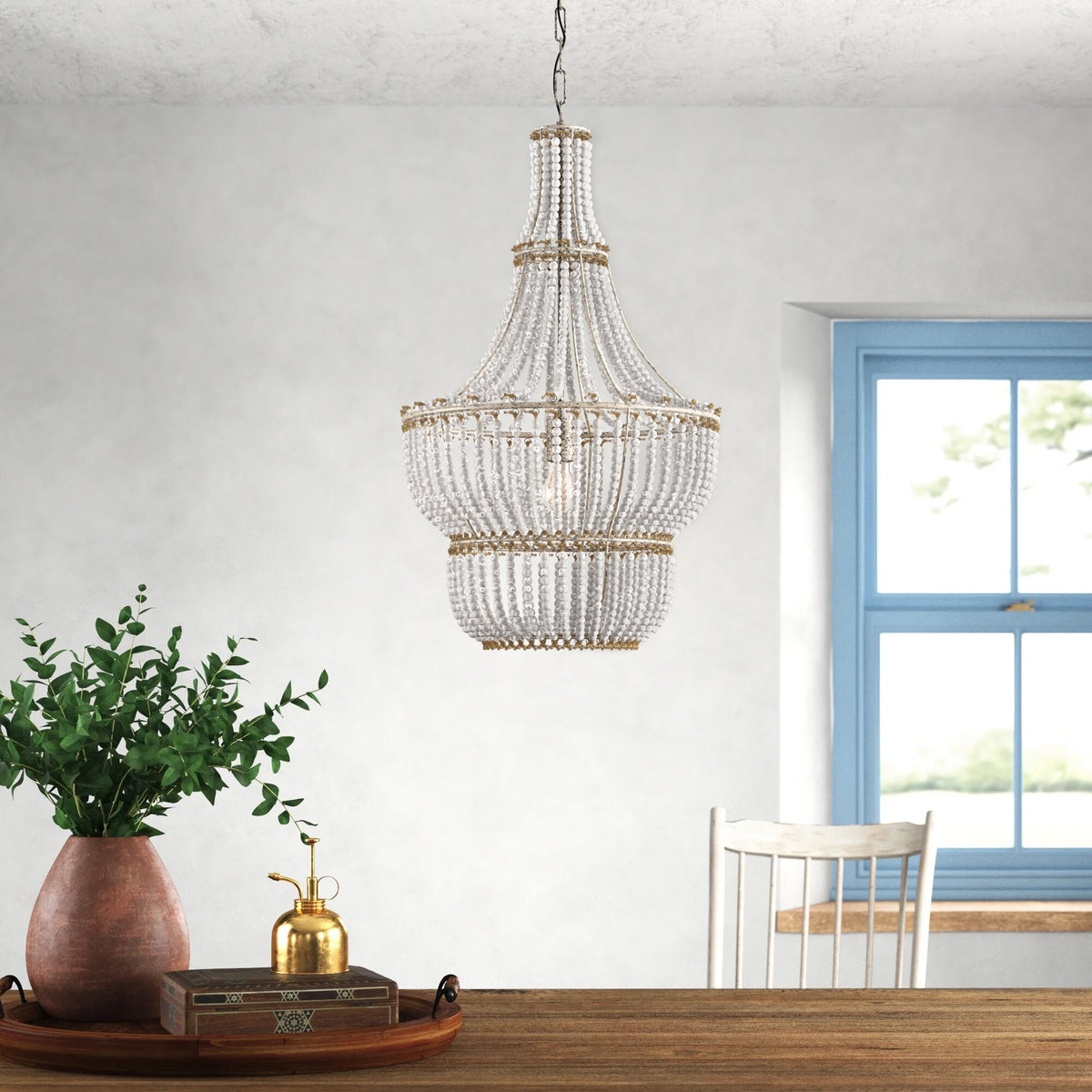 Blanca Chandelier – Cascading Wooden Bead French Country Chandelier