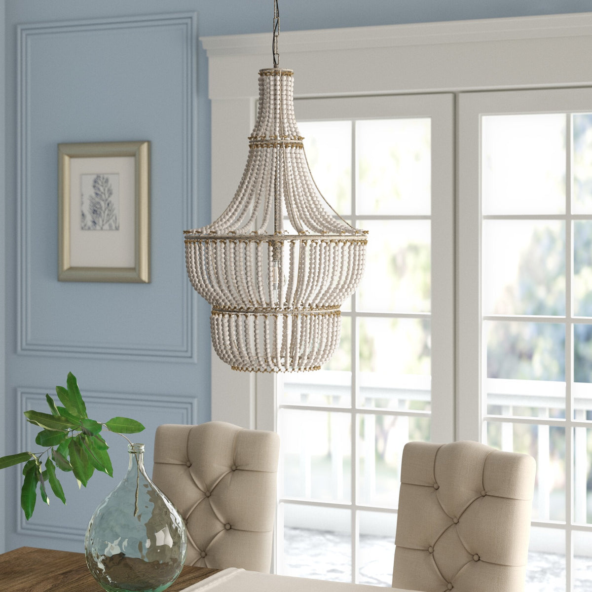 Blanca Chandelier – Cascading Wooden Bead French Country Chandelier