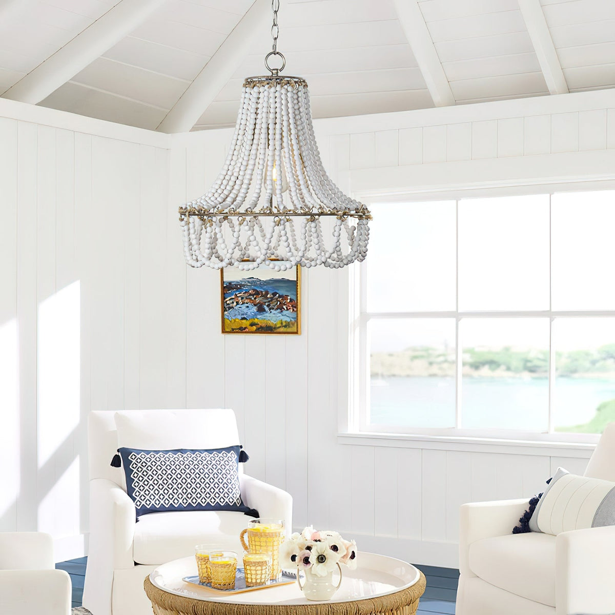 Blanca Chandelier – Cascading Wooden Bead French Country Chandelier