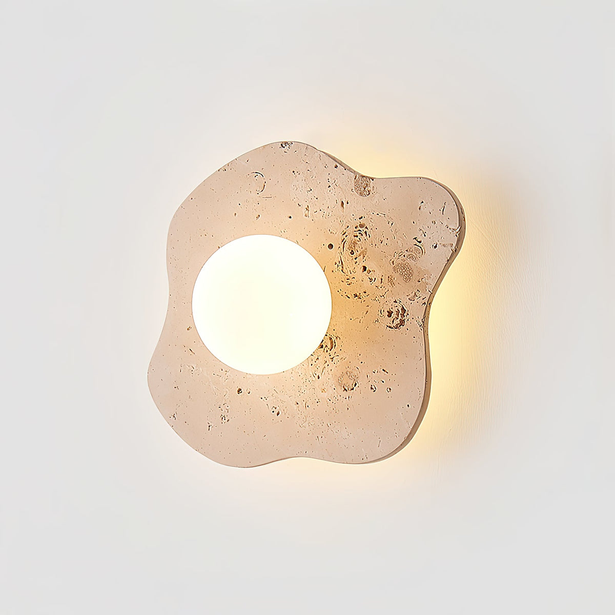 Blob Travertine Wall Lamp – Organic Natural Travertine & Glass Wall Sconce