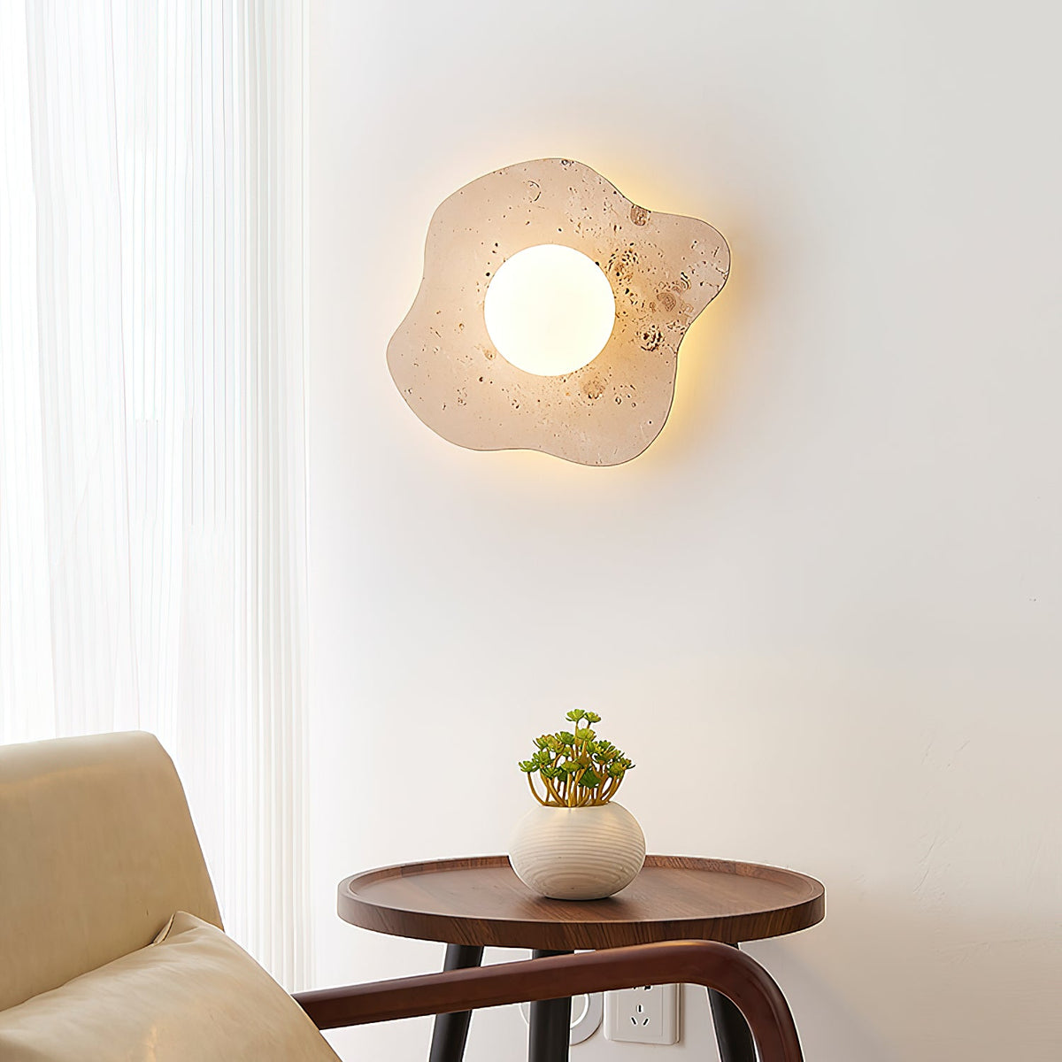 Blob Travertine Wall Lamp – Organic Natural Travertine & Glass Wall Sconce