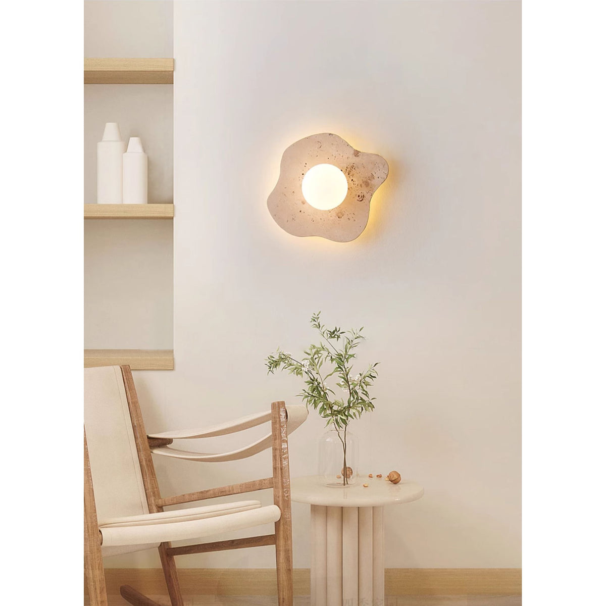 Blob Travertine Wall Lamp – Organic Natural Travertine & Glass Wall Sconce