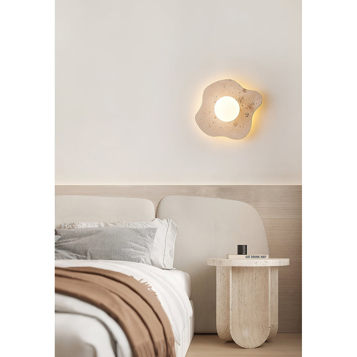 Blob Travertine Wall Lamp – Organic Natural Travertine & Glass Wall Sconce