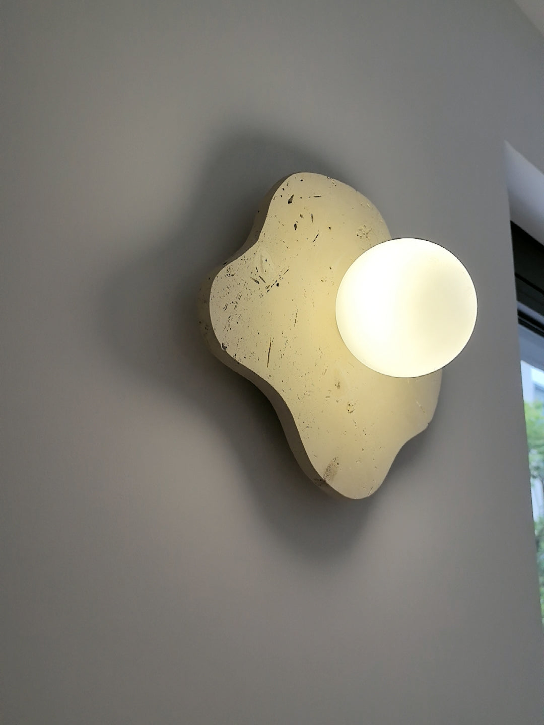 Blob Travertine Wall Lamp – Organic Natural Travertine & Glass Wall Sconce