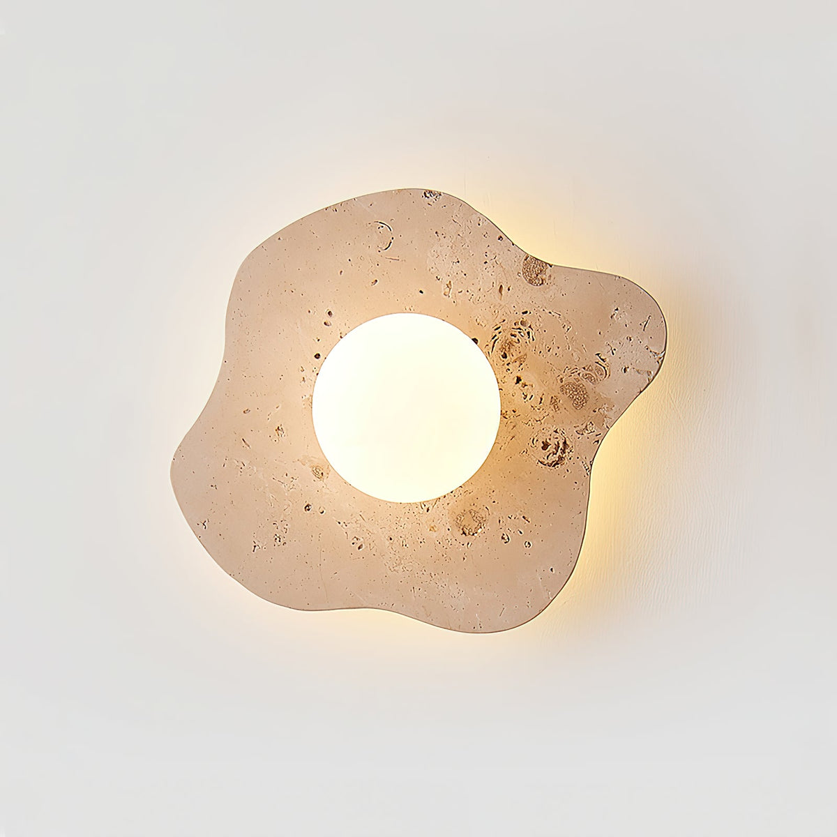 Blob Travertine Wall Lamp – Organic Natural Travertine & Glass Wall Sconce