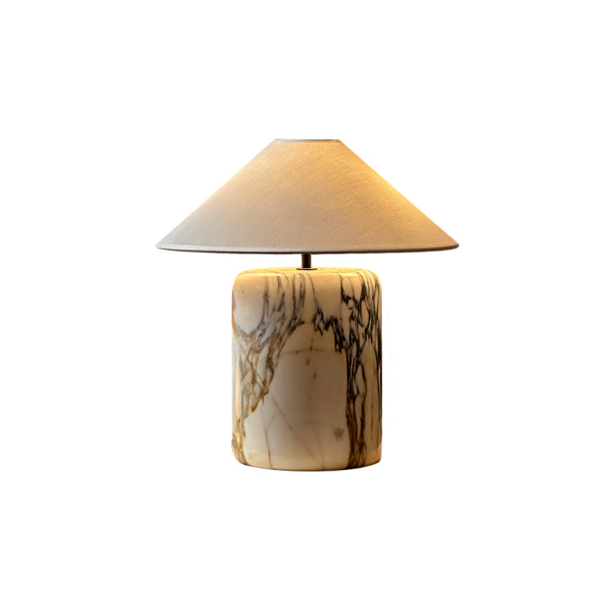 Block Marble Table Lamp – Calacatta Marble & Crisp Linen Accent Light