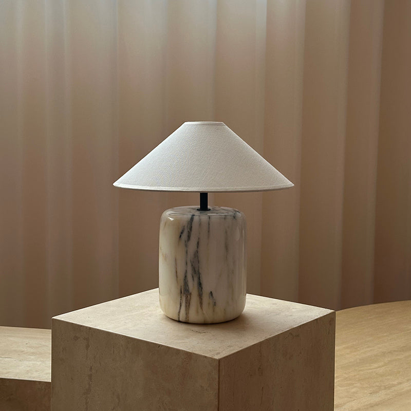 Block Marble Table Lamp – Calacatta Marble & Crisp Linen Accent Light