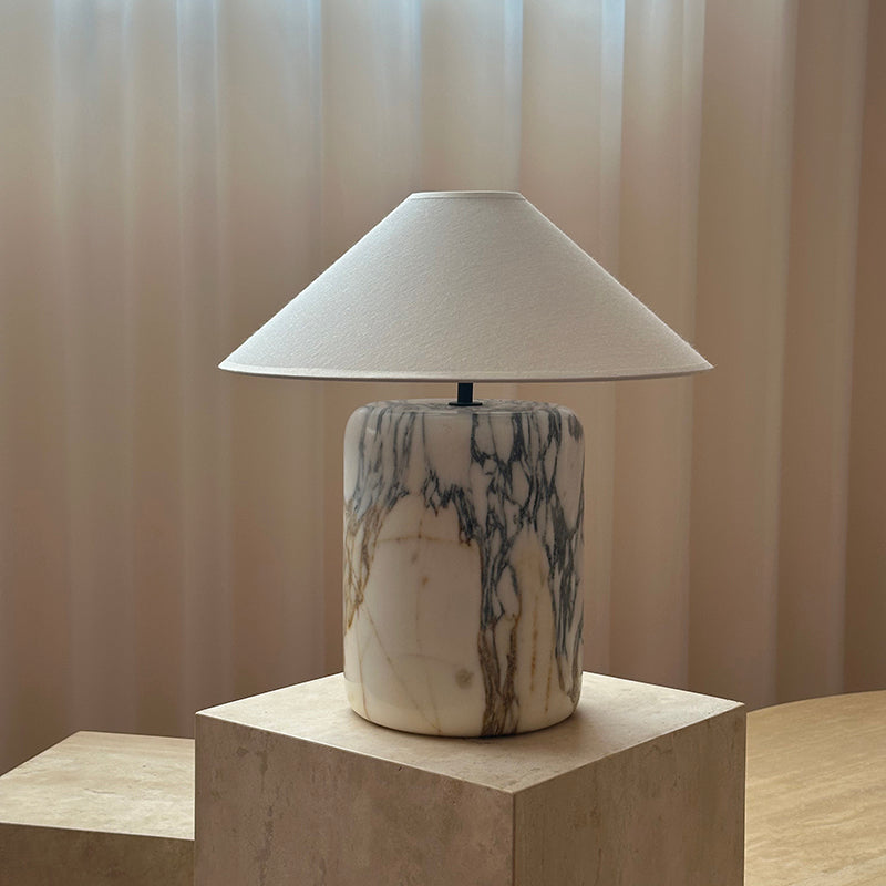 Block Marble Table Lamp – Calacatta Marble & Crisp Linen Accent Light