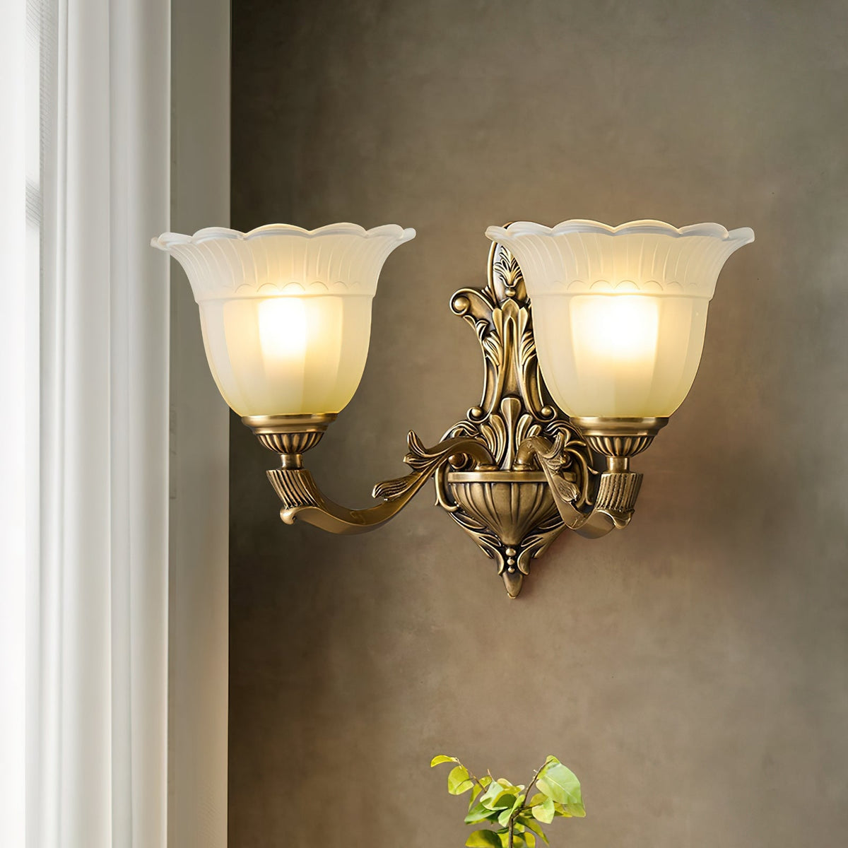 Bloom Flower Brass Sconce – Intricate Brass Floral & Glass Wall Sconce